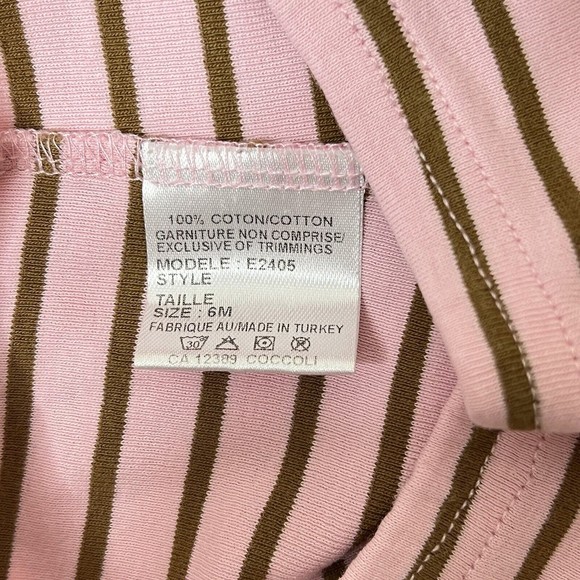 Coccoli Outfit 2-Piece Infant Girl 6M Pants Shirt Pink Brown Stripe Snap Elastic - Picture 14 of 14